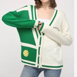 Fate Pickleball Green and Cream Women's Cardigan Size Small